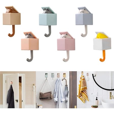 6 stk. søde selvklæbende kroge, håndklædekroge, til ophængning af tunge vægkroge, praktisk kattekrog til håndklæde/frakke/hat/taske/nøglekrog til væg 