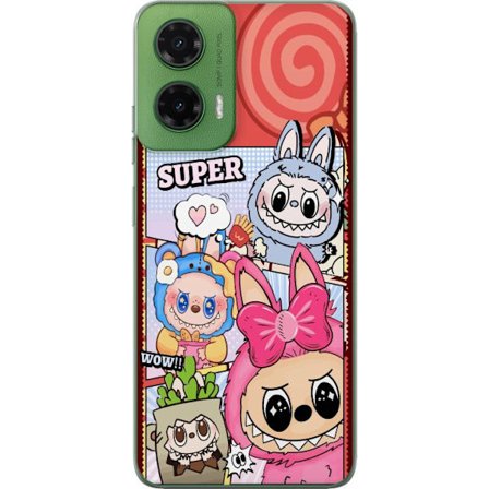 Kompatibel Mobilcover til Motorola Moto G35 Pop Mart Labubu Monstrene farverig collage illustration kawaii design med søde karakterer samlerstil og po
