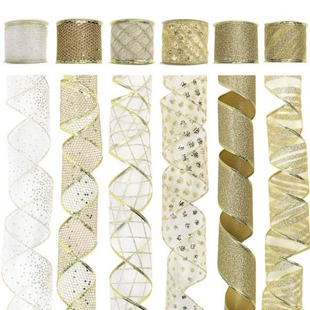 6 rullaa joulunauhaa, kimalteleva silkkirunban joulukuusen koristeluun