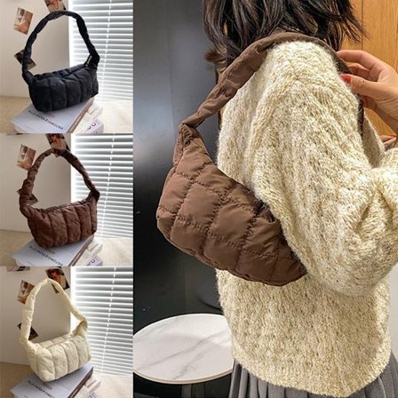 Quiltad tygväska Vadderade rutiga axelväskor i bomull