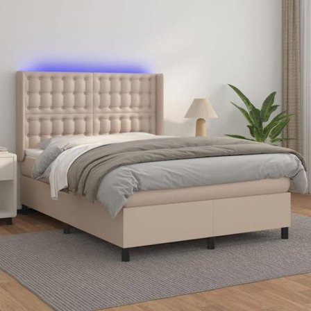 Maison Exclusive - Sengebund med lameller madras LED Cappuccino 140x200 cm