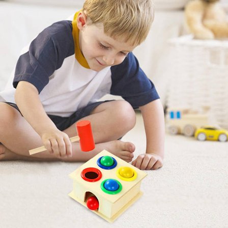 Pedagogiske leker i tre, hammerball med hammerboks, farge, kognitivt leketøy 241963 Db