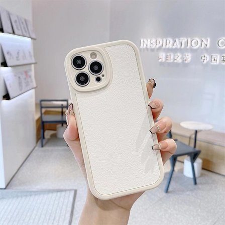 Fodral för iPhone 13 Mini vitt skal läder höst och vinter full täckning lammskinn