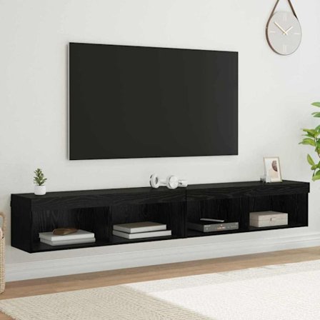 TV-väggskåp Väggmonterad Panama 2 pcs Svart Ek 100 x 30 x 30 cm