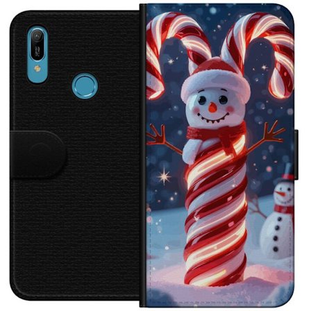 Huawei Y6 (2019) Lommeboketui Gnistrende julegodteri snømann formet av godteri pinner som skinner varmt i et vinterlandskap med snøfall og festlig m