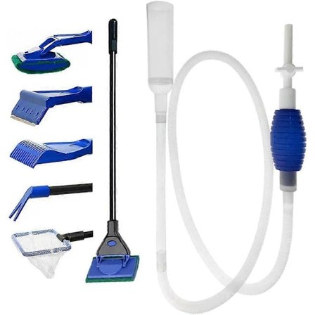 5-in-1 Akvaarion puhdistussarja ja akvaarion sora-imuri - Manuaalinen imupumppu veden tyhjentämiseen ja vaihtamiseen minuuteissa