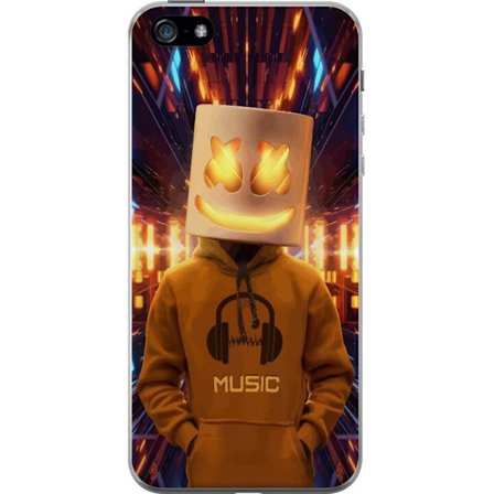 Kompatibel Mobilcover til Apple Apple iPhone 5 DJ-figur med lysende hjelm og hættetrøje i futuristisk musikmiljø med neonlys.