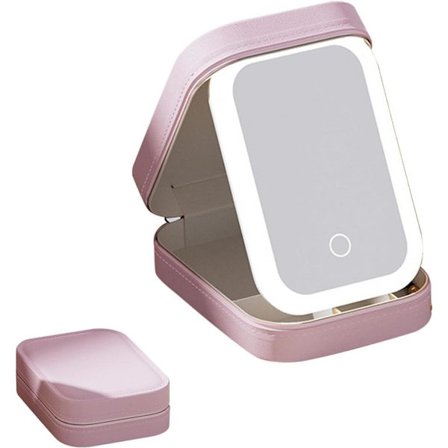 Kannettava meikkilaukku LED-peilillä – Kannettava meikkipeili 3 valotilalla ja säilytyslokerolla, meikkisäilytys naisille ja matkoille