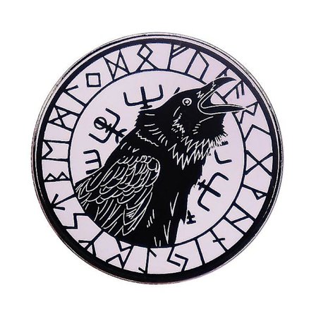 Tribal Viking Odin Raven Enamel Pin Magic Runic Compass Vegvisir
