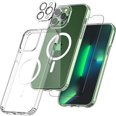 【3 i 1】Etui til iPhone 14 plus med indbygget MagSafe med 1 stk. 9H hærdet glas skærmbeskytter og 1 stk. kameralinsebeskytter