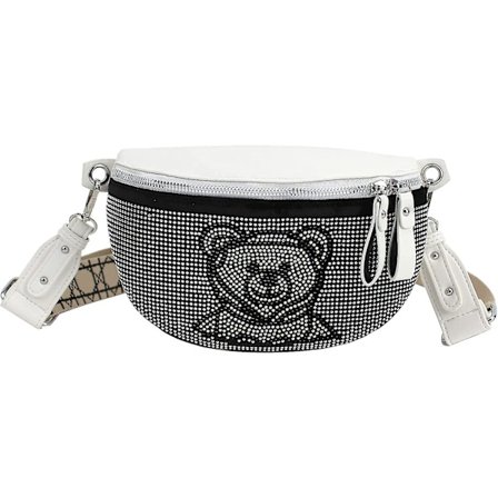 Sööt Karhu Vyölaukku Bling-Rhinestone Vyölaukku Rinnatasku Puhelinlompakko Valkoinen