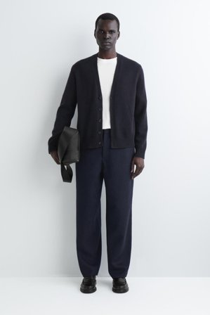 COS Men's Cashmere V-Neck Cardigan in Blue