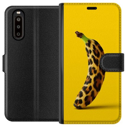 Yhteensopiva Lompakkokotelo Sony Sony Xperia 10 II Banaani leopardikuvioilla keltaista taustaa vastaan luovassa ja leikkisässä suunnittelussa