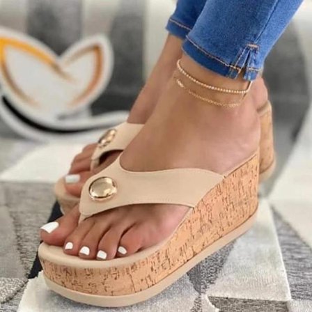 Slip On Summer Platform Sandaler Dam Skor Rund Toe Strand Platta Sandaler Tofflor