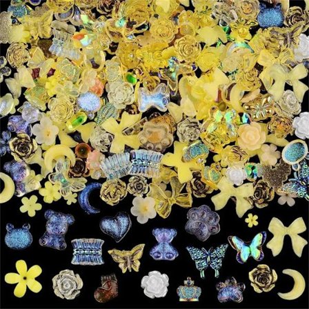 100 stykker 3D-harpikssommerfuglebjørne neglecharms Roseblomster Ferskenkjole Sløjfe Hjort Slange Kanin Dyreformede Rhinestones D