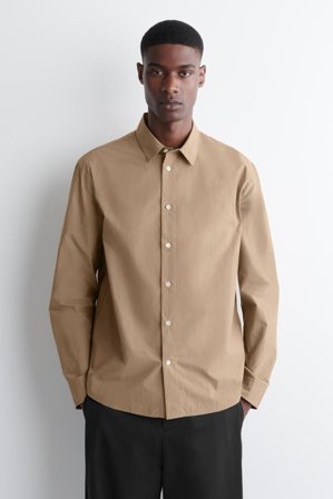 COS Men's Relaxed Pima Cotton Poplin Shirt in Beige