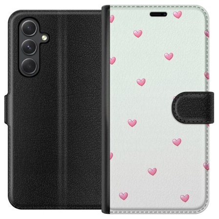 Kompatibel Tegnebogsetui til Samsung Samsung Galaxy A35 Minimalistisk mønster med lyserøde hjerter på en lysegrå baggrund, sødt og enkelt design