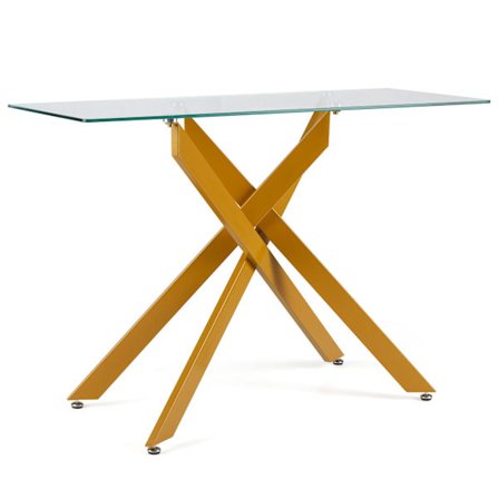 Moderne konsolbord i glas med guldmetalben