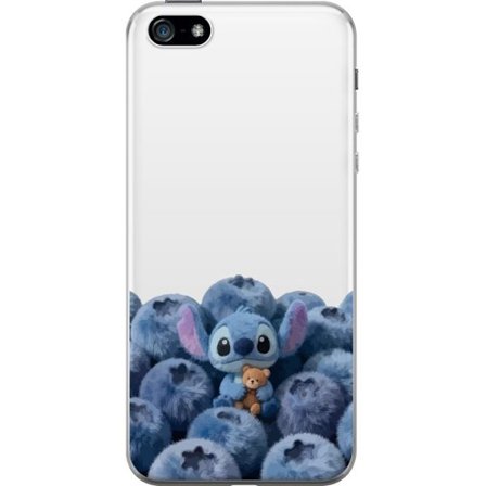 Kompatibelt Mobildeksel til Apple Apple iPhone 5 Søt blå karakter blant blåbær med bamse i mykt og lekent illustrasjon