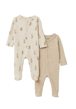 RIKIKI Ribbstickad pyjamas med tryckknappar LELLE, 2-pack Sovplagg Brun 62