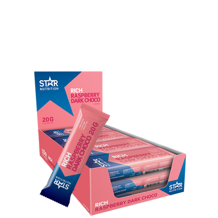 Proteinbars Star Nutrition 12 x Proteinbar 55 g, Raspberry Dark Chocolate (NEW) - Bodyman.dk