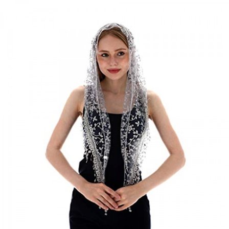 Trekantet blonder brudeslør tyll skjerf dekker kirkeslør for messe bryllup brudepiker, grå