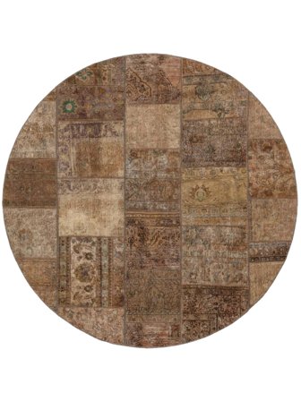 Persisk Patchwork Teppe Ø 250 Brun/Svart Carpetvista