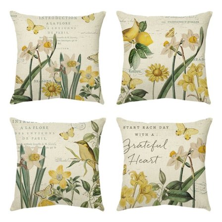 Sæt af 4 Dekorative Blomster Pudebetræk 45 x 45 cm Pudebetræk