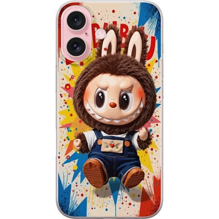 Kompatibelt Mobildeksel til Apple iPhone 16 Fargerik karakter i kanin drakt med rampete uttrykk og tegneserie bakgrunn som gir en energisk og leken po