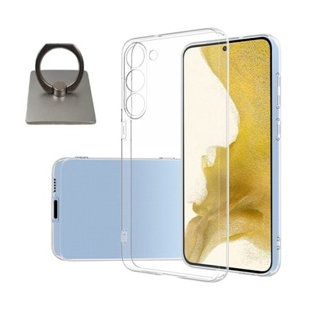 Samsung Galaxy S23 Skal & Fyrkantig Fingerhållare - Skydd och Komfort - Silver