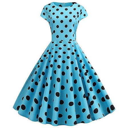 Kvinder Polka Dot Rockabilly Kjole Damer Retro Cocktail Fest Kjole Kortærmet Hepburn Swing Kjoler(d)