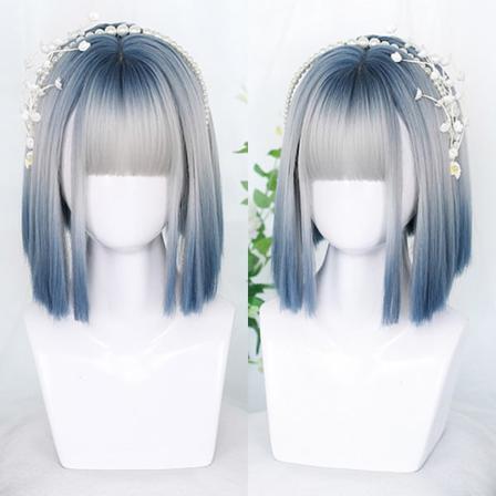 Kort Bob Peruk Med Bangs Syntetperuker För Dam Ombre Svart Re