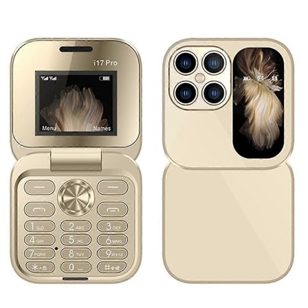 i17mini Dual SIM Mini Ældre Mobiltelefon 2G 32MB+32MB Flip Foldbar Telefon - Sort