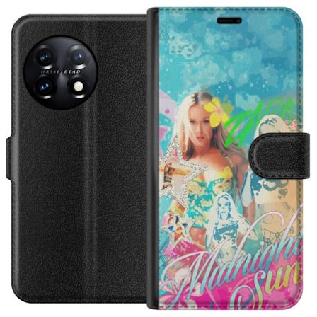 Yhteensopiva Lompakkokotelo OnePlus 11R Seikkailumaailma Steve, Creeper ja eläimillä värikkäässä palikkagrafiikassa