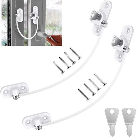 Fönsterbegränsare för UPVC, 2 st Barnsäkerhetsfönsterkabelbegränsare med skruvar och nycklar