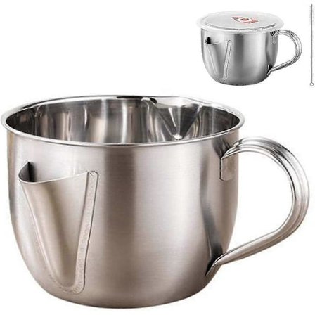 1000 ml Olje Fettseparator Skål Såsseparator, 304 Rostfritt Stål Oljefilter Soppskål Med Lock Borste Multifunktionell Fett Oljefilter Köksredskap