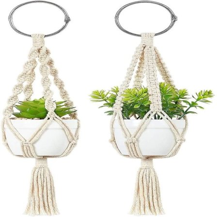 2-pak Mini Macrame Plantebøjler Dekorationer, Sød Hængende Boho Indretning Til Væg Entre Hjemmekontor Biltilbehør Gaver Til Planteelskere, Hvid 2 Stk