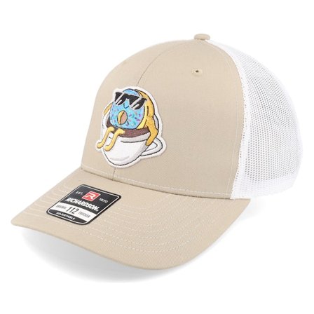 Iconic - Beige trucker Czapka Z Daszkiem - Doughnut In Coffe Cup Patch Khaki/White Trucker @ Hatstore
