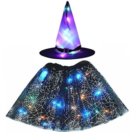 Kvinnor Kids Flicka Luminous Led Glow Lights Elf Häxa Hatt Stjärna Sköld Spider Web Wizard Kostym Party Gåva Halloween Festivaler 15 for 2 - 8 years