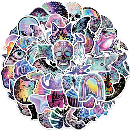 50 kpl Psykedeelisi Tarroja Vedenpullolle, Vedenkest vi Vinyyli Graffiti Tarrapakkaus Kannettavalle Tietokoneelle, Rullalaudalle, Hydro Flaskille jne.