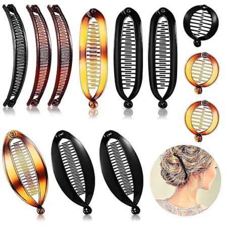 12 stk. bananhårklemmer, klassiske klemmer, store dobbelte kam-bananklemmer, fiskehale-hårklemmer, banan-hestehaleholderklemmer til kvinder og piger..