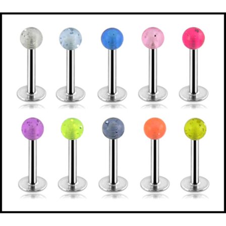 316L Kirurgisk stål Labrets med glitterkugler