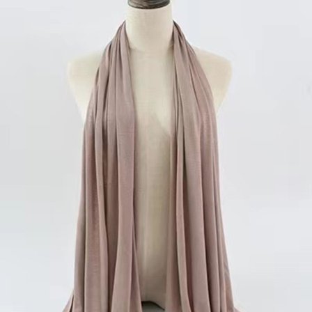 Enfärgad stickad scarf i bomull för kvinnor, huvudduk med silkesbomullskant, lång scarf