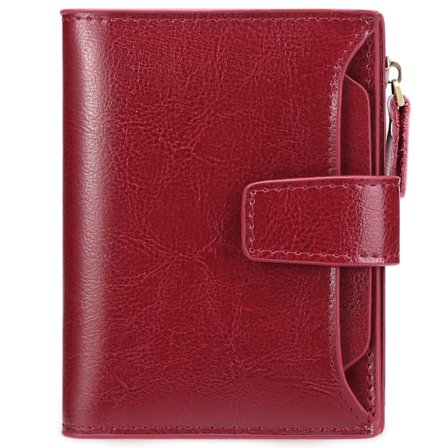 Læder Damepung, Lille, Kompakt, Bi-fold, med Lynlås, Kort Holder med ID-vindue