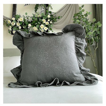 Wekity 2 kappaleen kiinteän värinen röyhelötyynyliina (harmaa, 18 x 18 tuumaa)