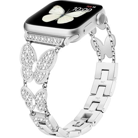 Butterfly-rem til Apple Watch 41mm 40mm 38mm iWatch SE Serie 9 8 7 6 5 4 3 2 1, Slank Sødt Metal Juvel