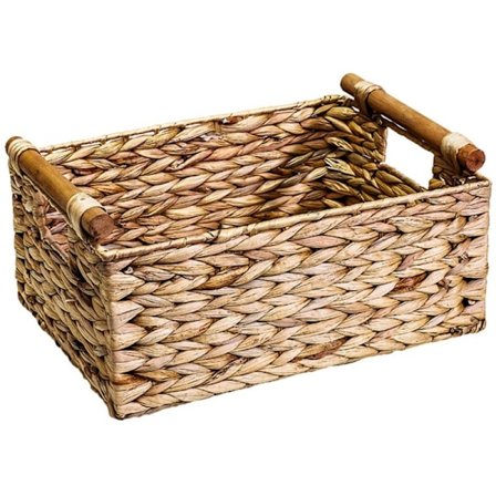 Rektangulär korg i rotting med trähandtag för hyllor, förvaringskorg i hyacint, naturliga korgar för organisering B