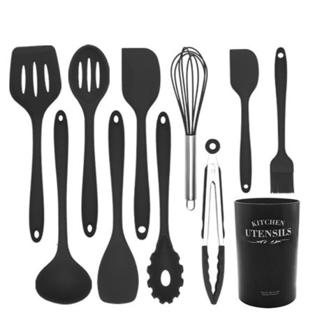 Svart Silikon Matlaging Kjek Set Non-Stick Pannen Bake Verktøy Kjøkkenutstyr Spalte Dreier Spatula skje