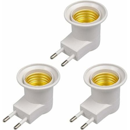 3 st E27 LED-lampa hane EU-typ uttag pluggadapteromvandlare för lamphållare med på/av-knapp (vit)