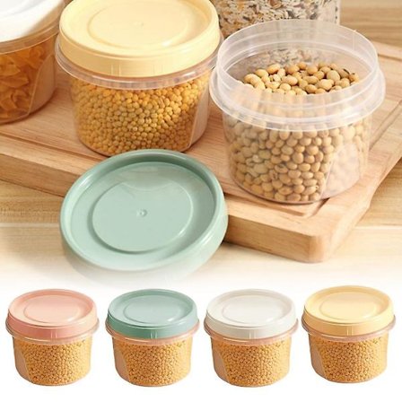 Rund förvaringslåda med lock för spannmålsförvaring/Mikrovågsugnssäker (orange)